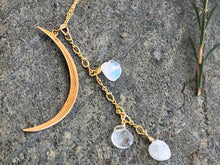 Load image into Gallery viewer, Gold Crescent Moon Pendant Necklace with Moonstone
