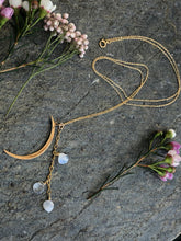 Load image into Gallery viewer, Gold Crescent Moon Pendant Necklace with Moonstone
