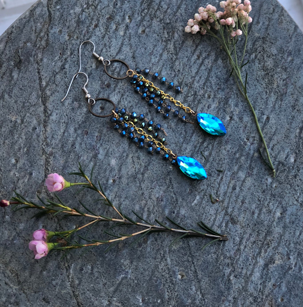 Aqua Glacier Blue Vintage Glass Earrings