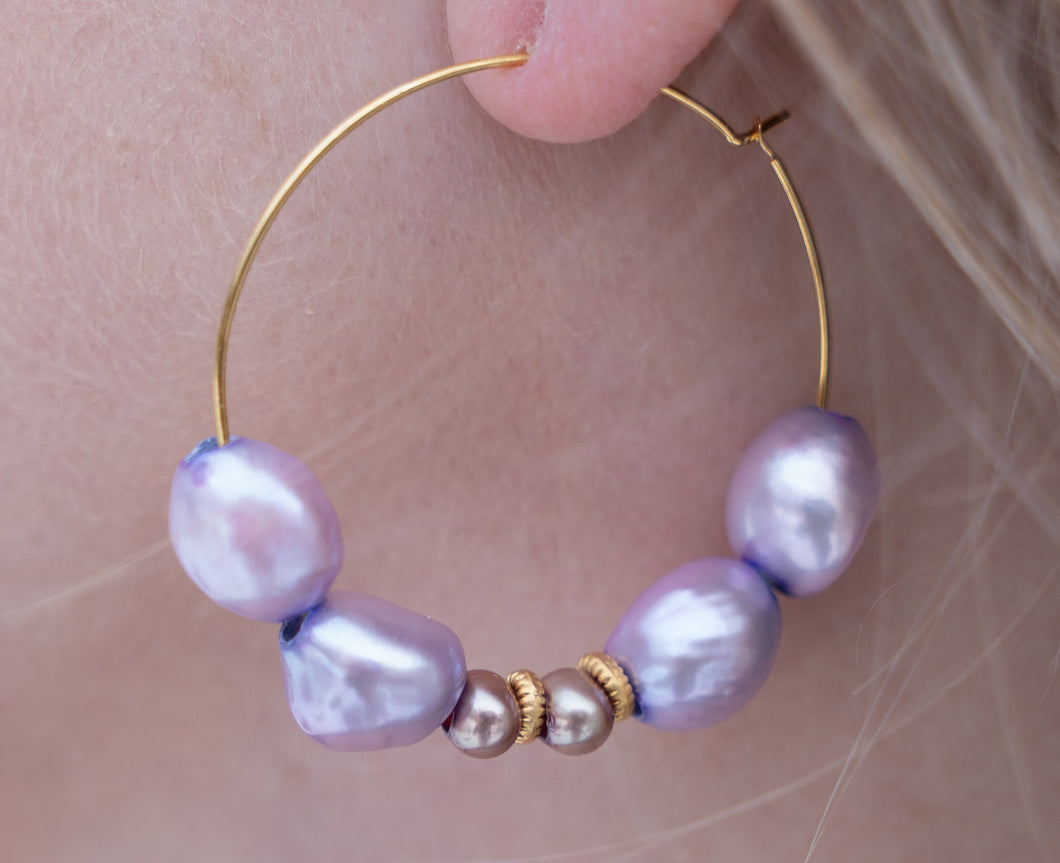 Lilac Pearl Melange Hoop Earrings