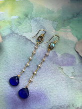 Load image into Gallery viewer, Pearl and Blue Sapphire Earrings
