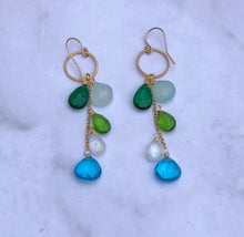 Load image into Gallery viewer, Rainbow Moonstone and Emerald Earrings

