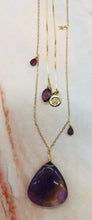 Load image into Gallery viewer, Purple Amethyst Gemstone + Lotus Flower Charm Gold Necklace

