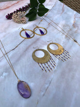 Load image into Gallery viewer, Purple Onyx on Matte Gold Hoops
