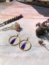 Load image into Gallery viewer, Purple Onyx on Matte Gold Hoops
