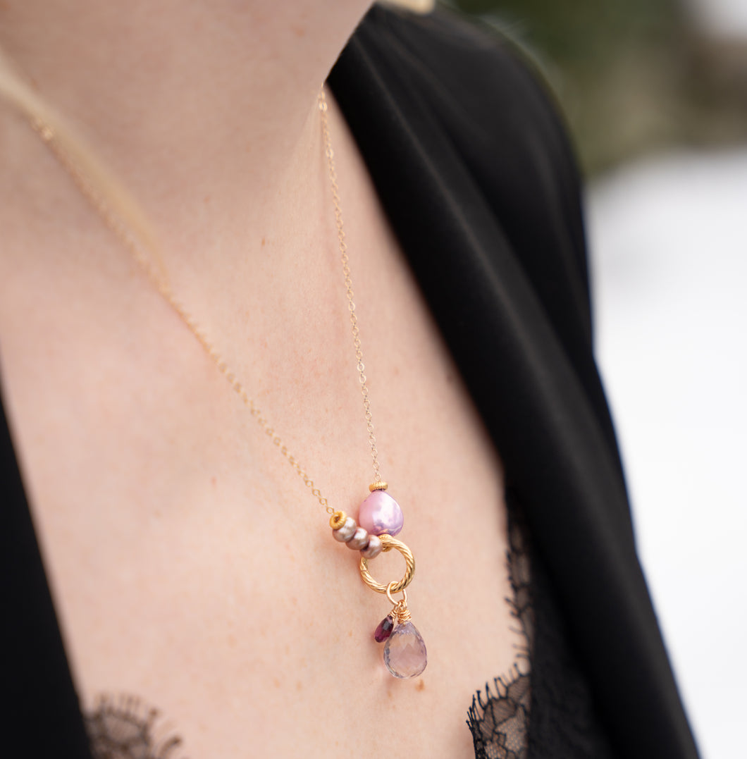 Single Lilac Pearl Melange Necklace