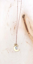Load image into Gallery viewer, Gold Crescent Moon with White Topaz and Glass Necklace
